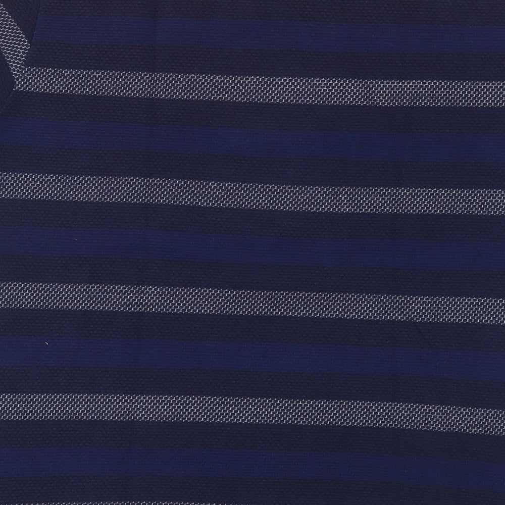 Racing Green Mens Blue Striped Cotton  T-Shirt Size L Round Neck