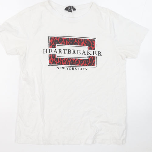 New Look Womens White  Cotton Basic T-Shirt Size 10 Round Neck - New York City Heartbreaker