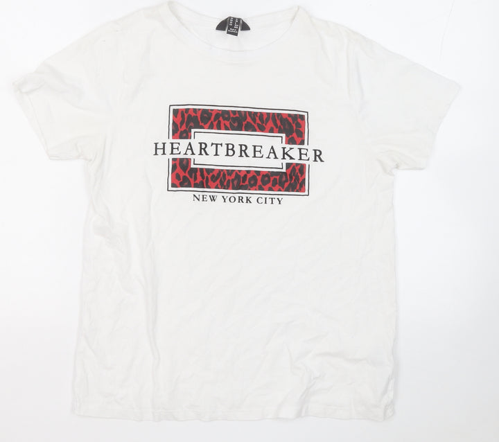 New Look Womens White Cotton Basic T-Shirt Size 10 Round Neck - New York City Heartbreaker