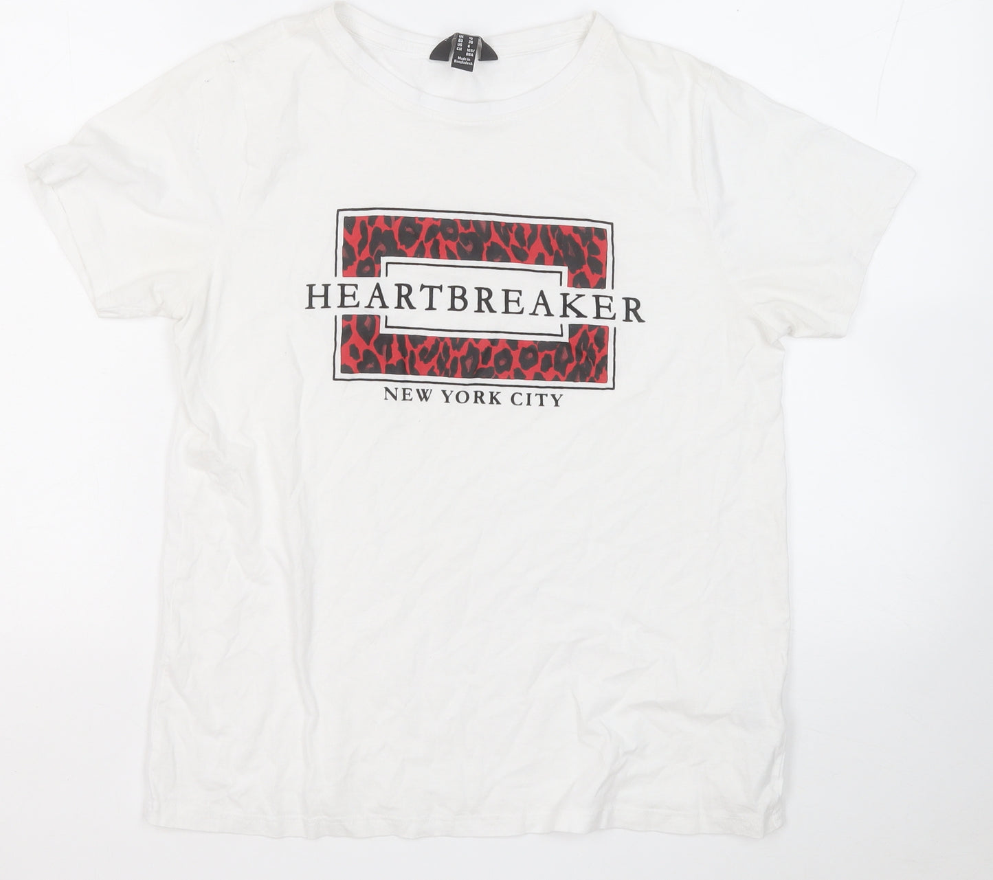 New Look Womens White  Cotton Basic T-Shirt Size 10 Round Neck - New York City Heartbreaker