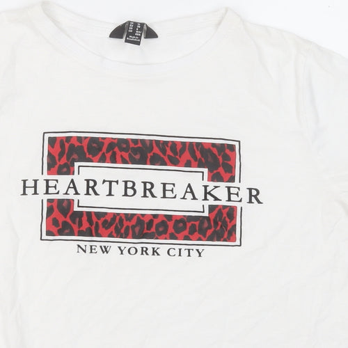 New Look Womens White  Cotton Basic T-Shirt Size 10 Round Neck - New York City Heartbreaker
