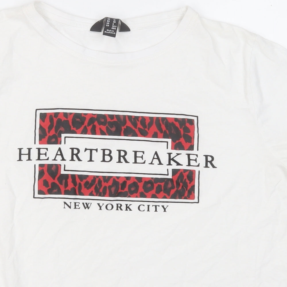 New Look Womens White  Cotton Basic T-Shirt Size 10 Round Neck - New York City Heartbreaker