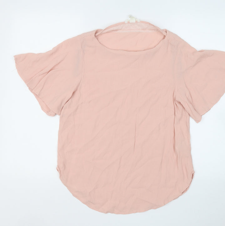 H&M Womens Pink Viscose Basic Blouse Size 8 Round Neck