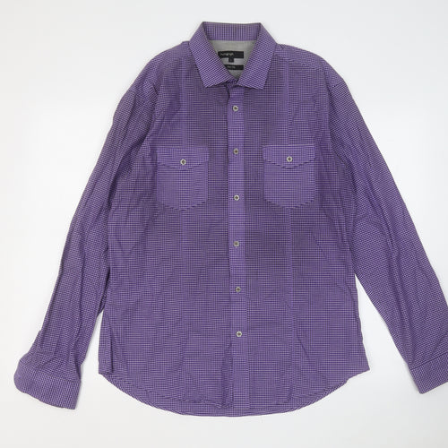 Autograph Mens Purple Plaid Cotton  Button-Up Size L Collared