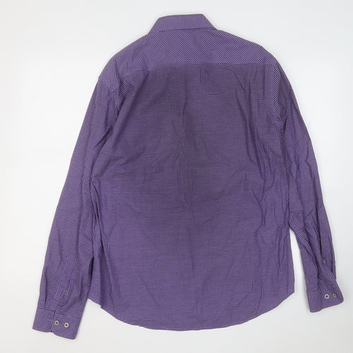 Autograph Mens Purple Plaid Cotton  Button-Up Size L Collared