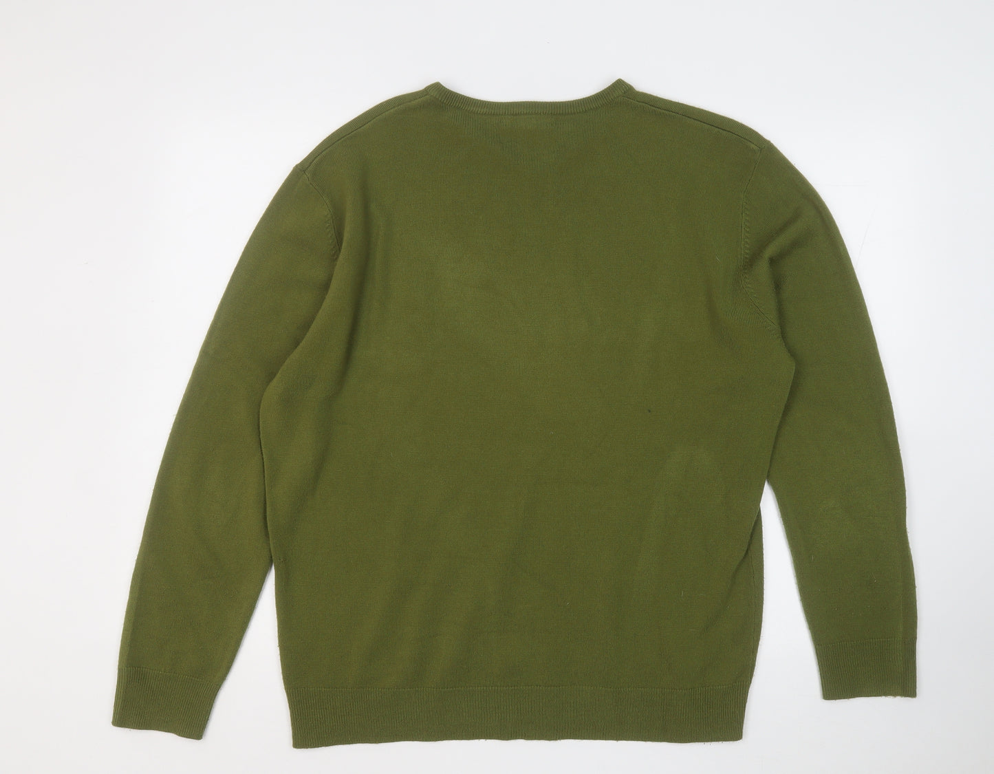 Thomas Nash Mens Green V-Neck  Acrylic Pullover Jumper Size L
