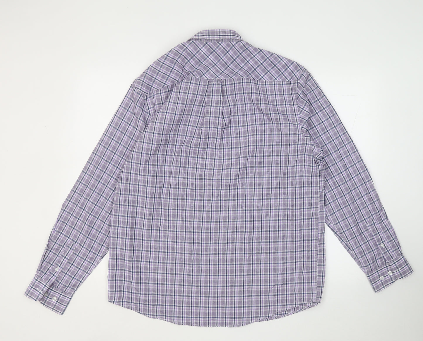 JAMES PRINGLE  Mens Purple Plaid Polyester  Button-Up Size L Collared