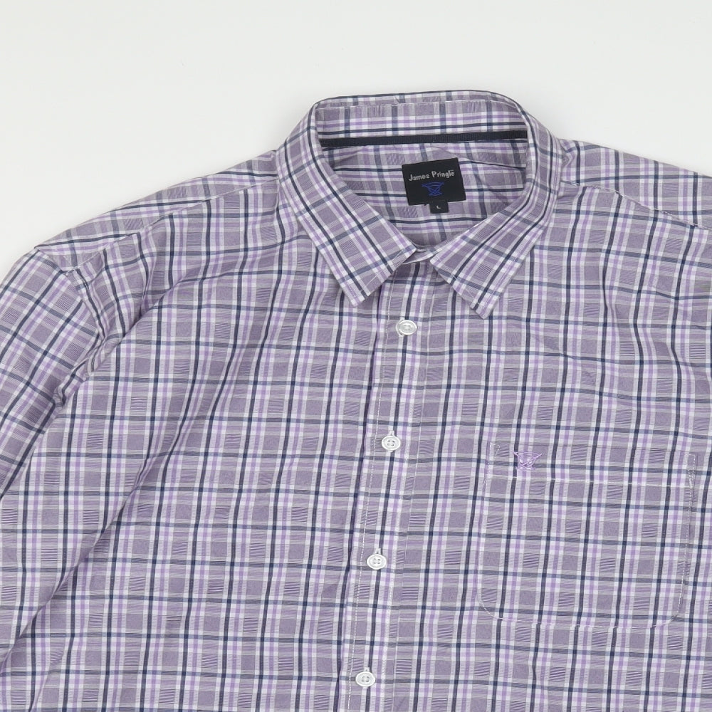 JAMES PRINGLE  Mens Purple Plaid Polyester  Button-Up Size L Collared