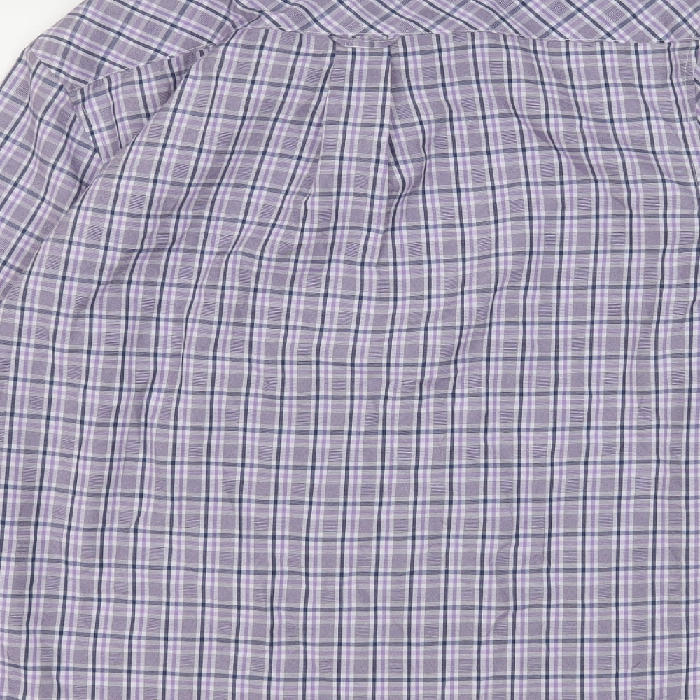 JAMES PRINGLE  Mens Purple Plaid Polyester  Button-Up Size L Collared