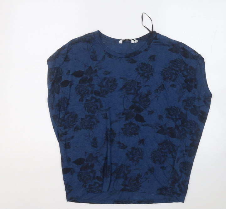 New Look Womens Blue Round Neck Floral Polyester Vest Jumper Size 10