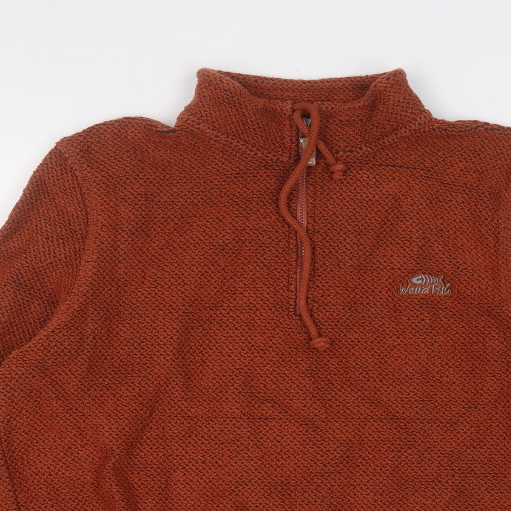 Weird Fish Mens Orange Mock Neck  Cotton Pullover Jumper Size M