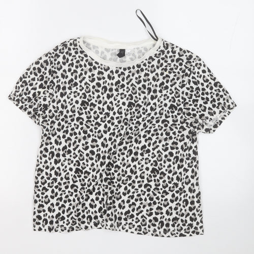 Divided by H&M Womens Black Animal Print Cotton Basic T-Shirt Size M Round Neck