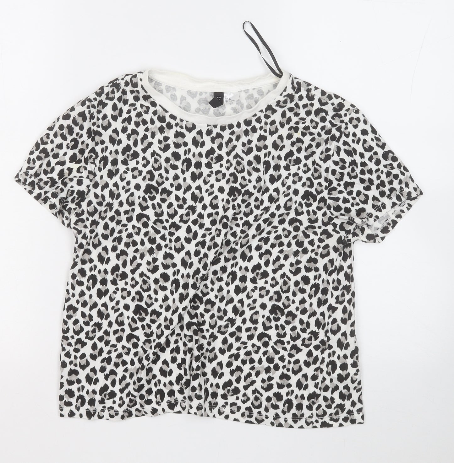 Divided by H&M Womens Black Animal Print Cotton Basic T-Shirt Size M Round Neck
