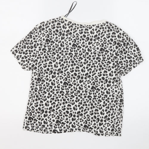 Divided by H&M Womens Black Animal Print Cotton Basic T-Shirt Size M Round Neck