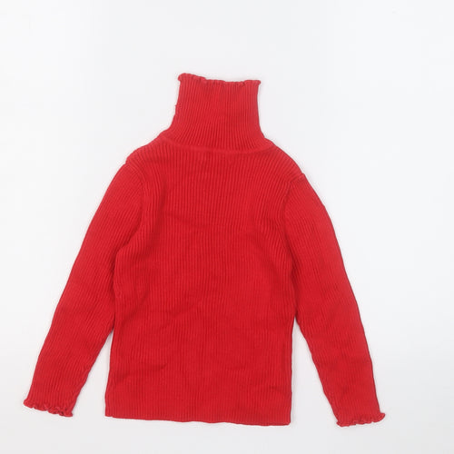 George Girls Red Mock Neck  Cotton Pullover Jumper Size 3-4 Years