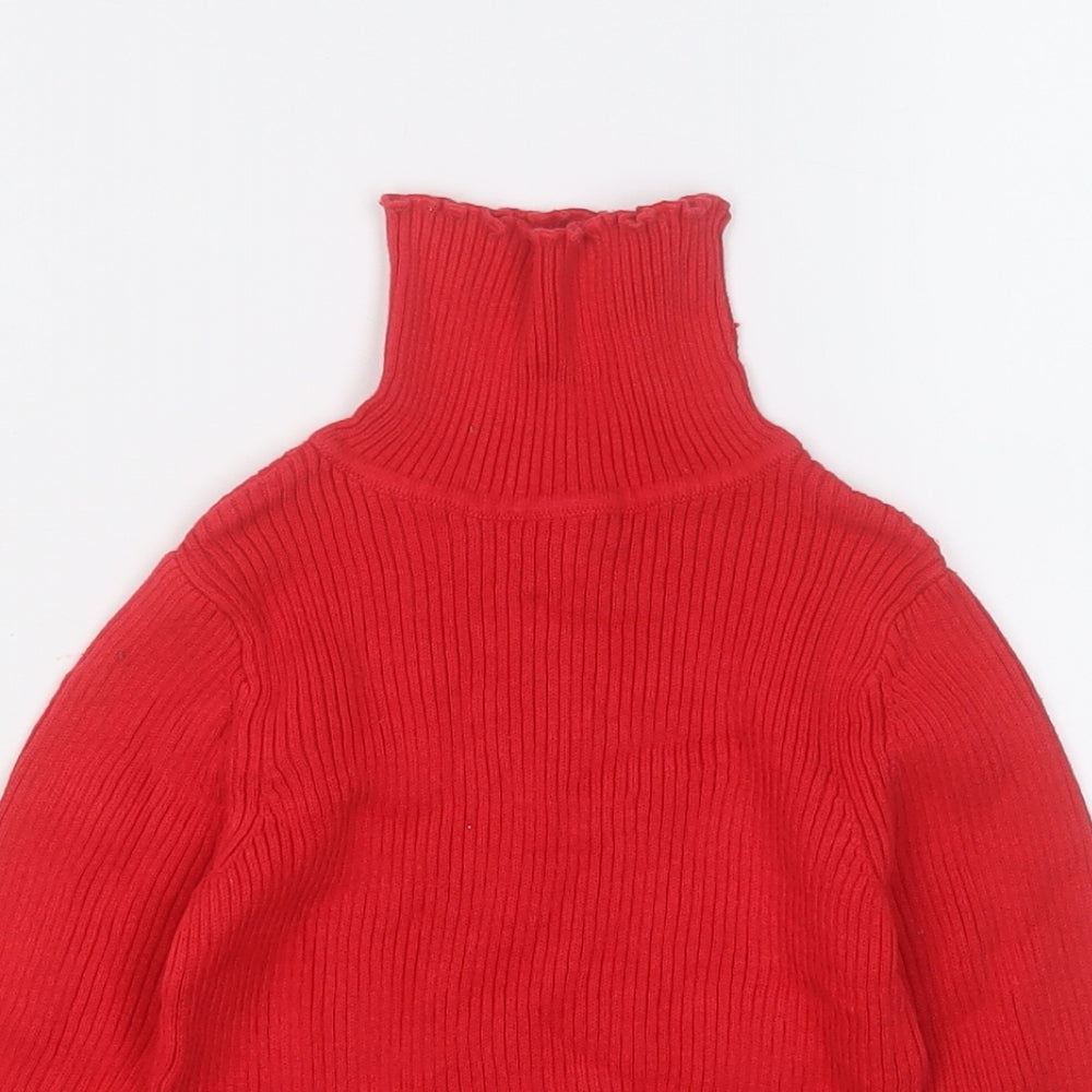 George Girls Red Mock Neck  Cotton Pullover Jumper Size 3-4 Years