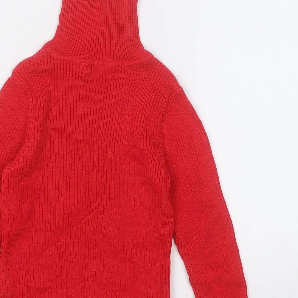 George Girls Red Mock Neck  Cotton Pullover Jumper Size 3-4 Years