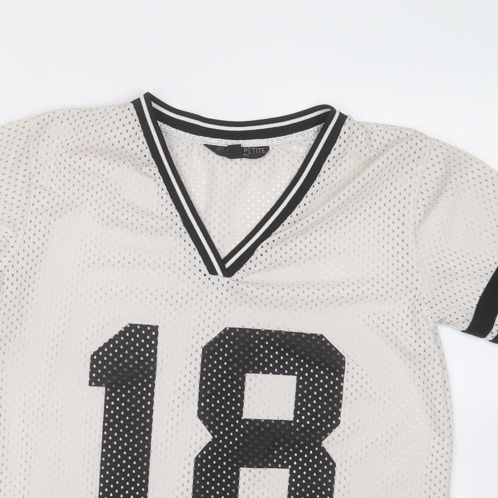 Topshop Womens White  Polyester Basic T-Shirt Size 10 V-Neck - 18