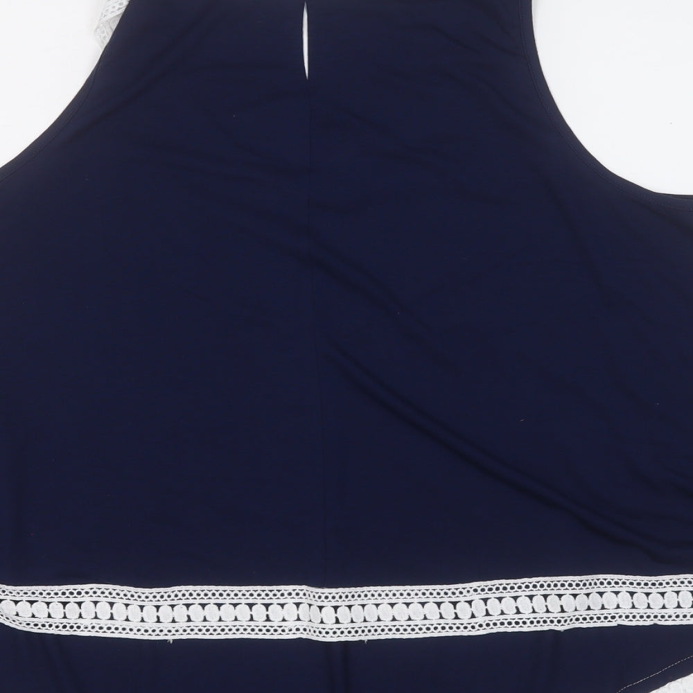 Preworn Womens Blue  Polyester Basic T-Shirt Size L Round Neck