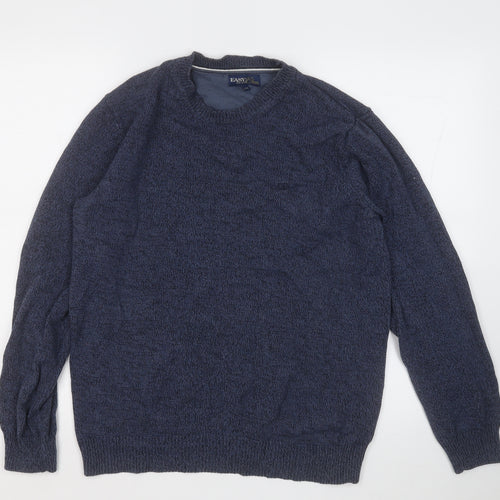 Easy Womens Blue Round Neck  Cotton Pullover Jumper Size M