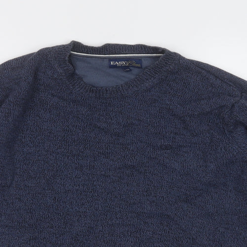 Easy Womens Blue Round Neck  Cotton Pullover Jumper Size M