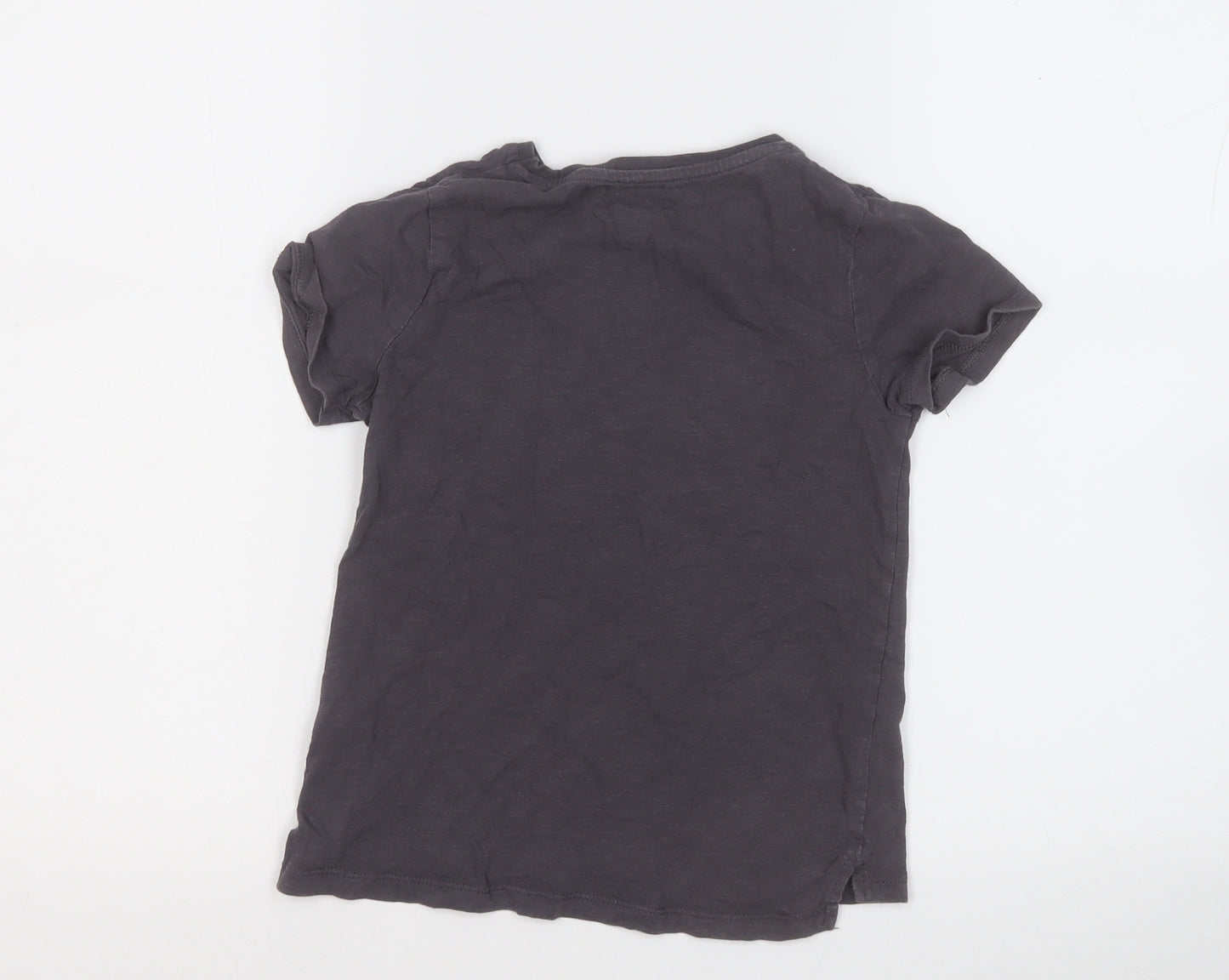 F&F Girls Grey  Cotton Basic T-Shirt Size 7-8 Years Round Neck  - Unicorn