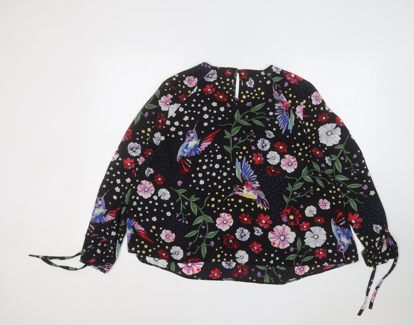 Papaya Womens Black Floral Polyester Basic Blouse Size 14 Round Neck