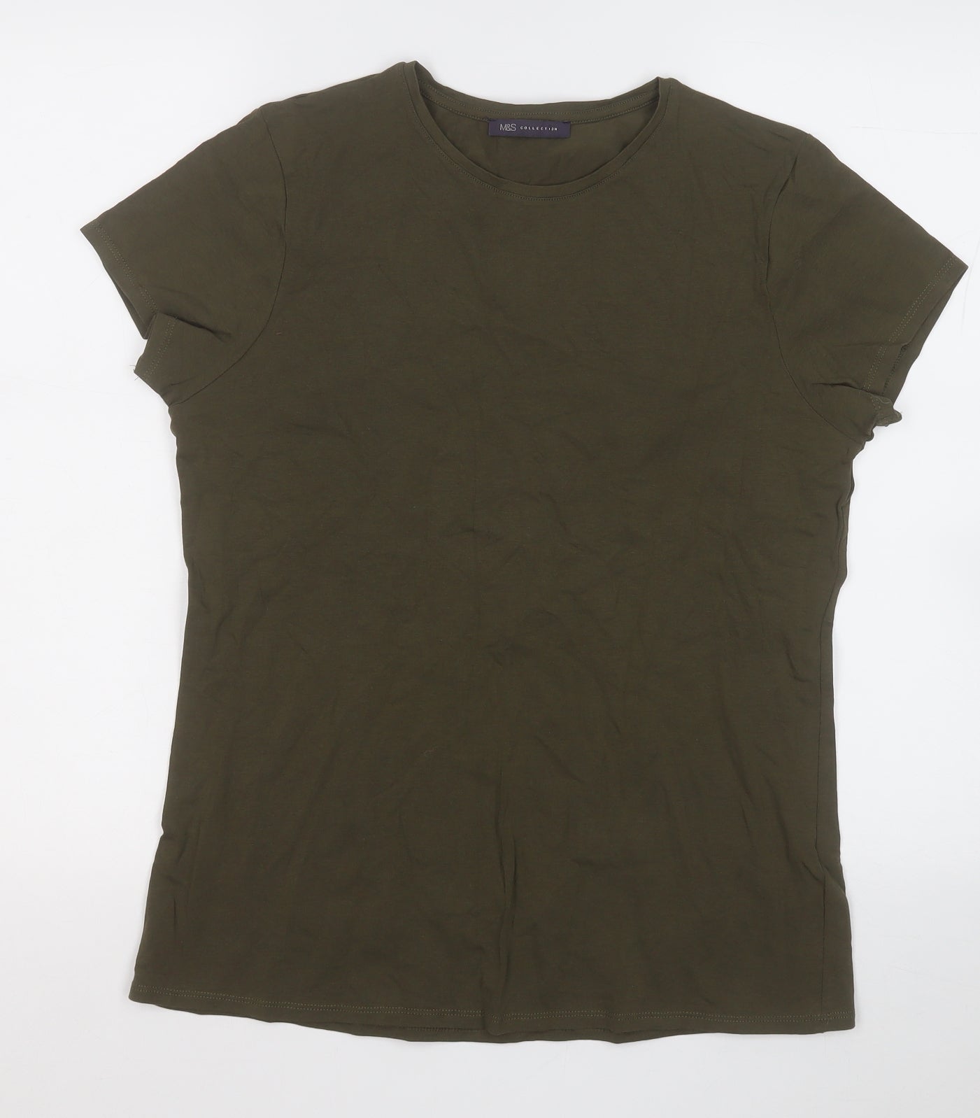 Marks and Spencer Womens Green  Cotton Basic T-Shirt Size 16 Round Neck
