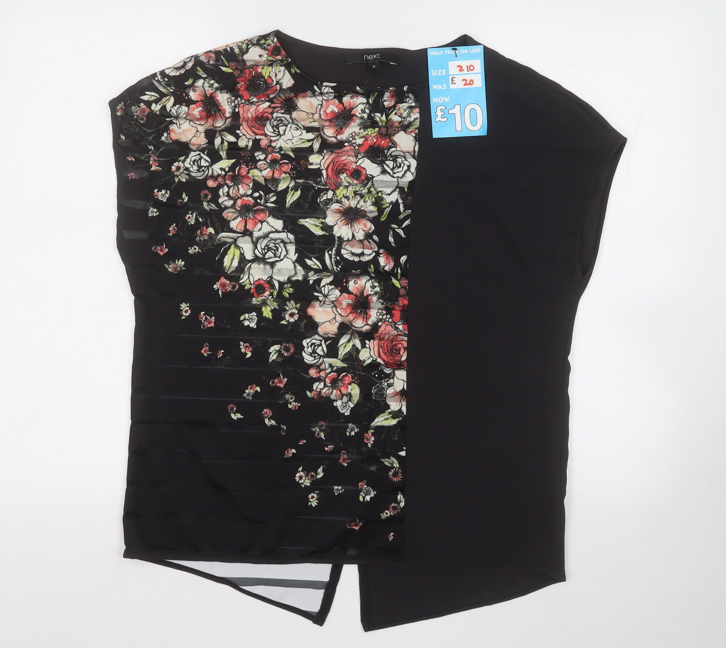 NEXT Womens Black Floral Polyester Basic Blouse Size 10 Round Neck