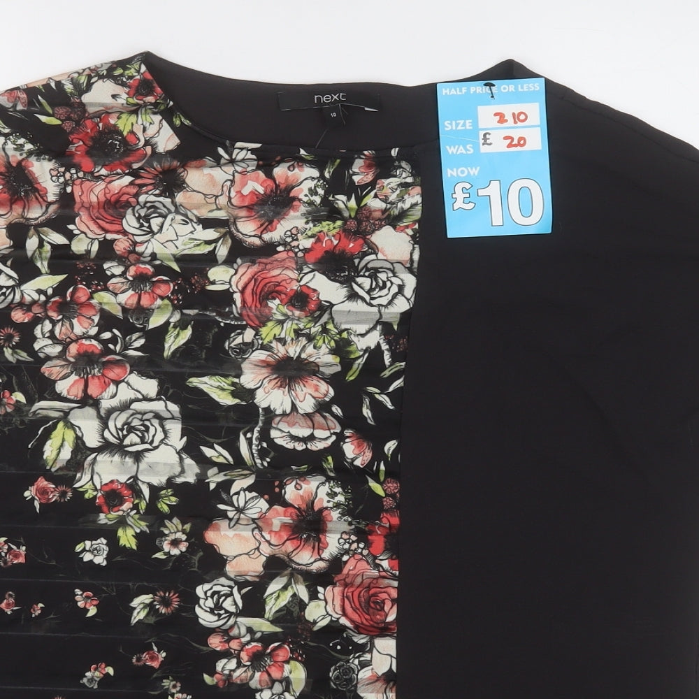 NEXT Womens Black Floral Polyester Basic Blouse Size 10 Round Neck