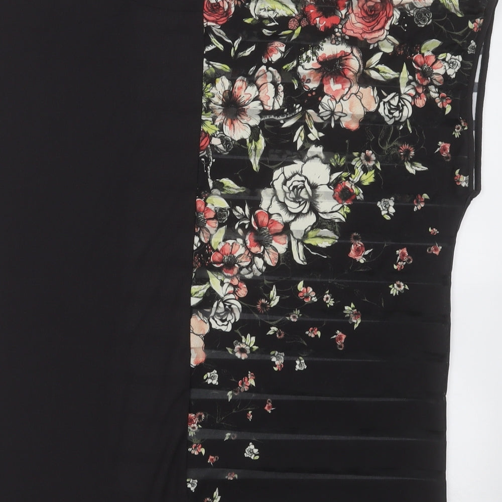 NEXT Womens Black Floral Polyester Basic Blouse Size 10 Round Neck