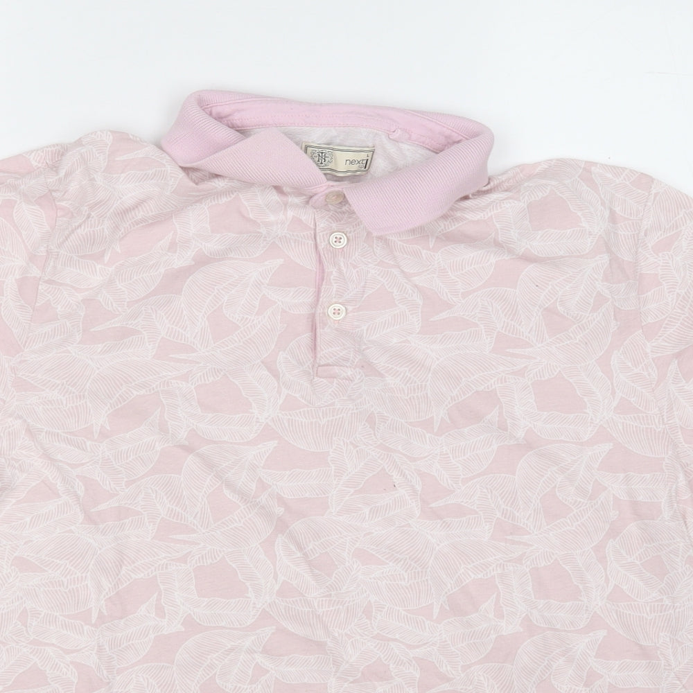 NEXT Mens Pink Geometric Cotton  Polo Size L Collared