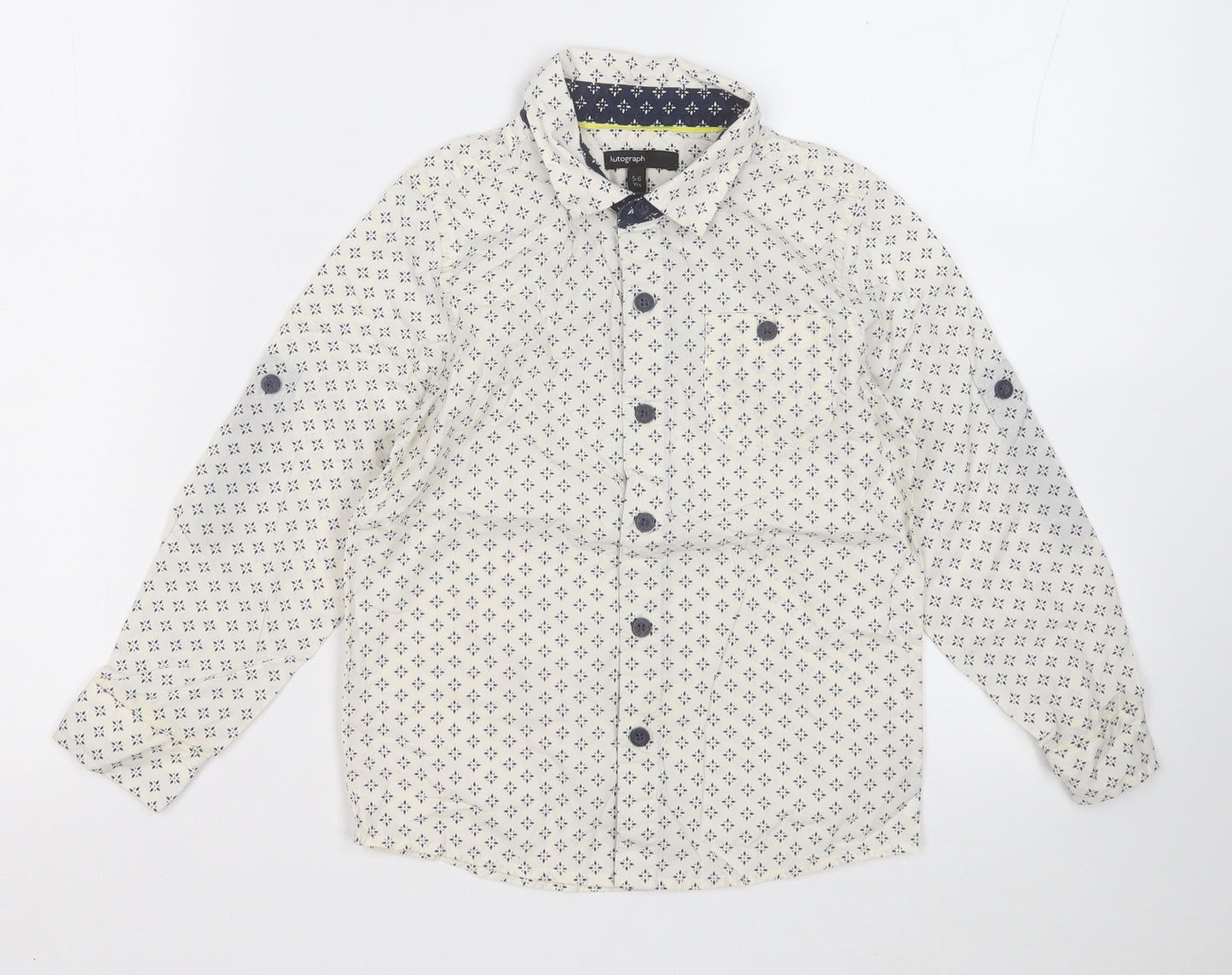 Autograph Boys White Geometric Cotton Basic Button-Up Size 5-6 Years Collared