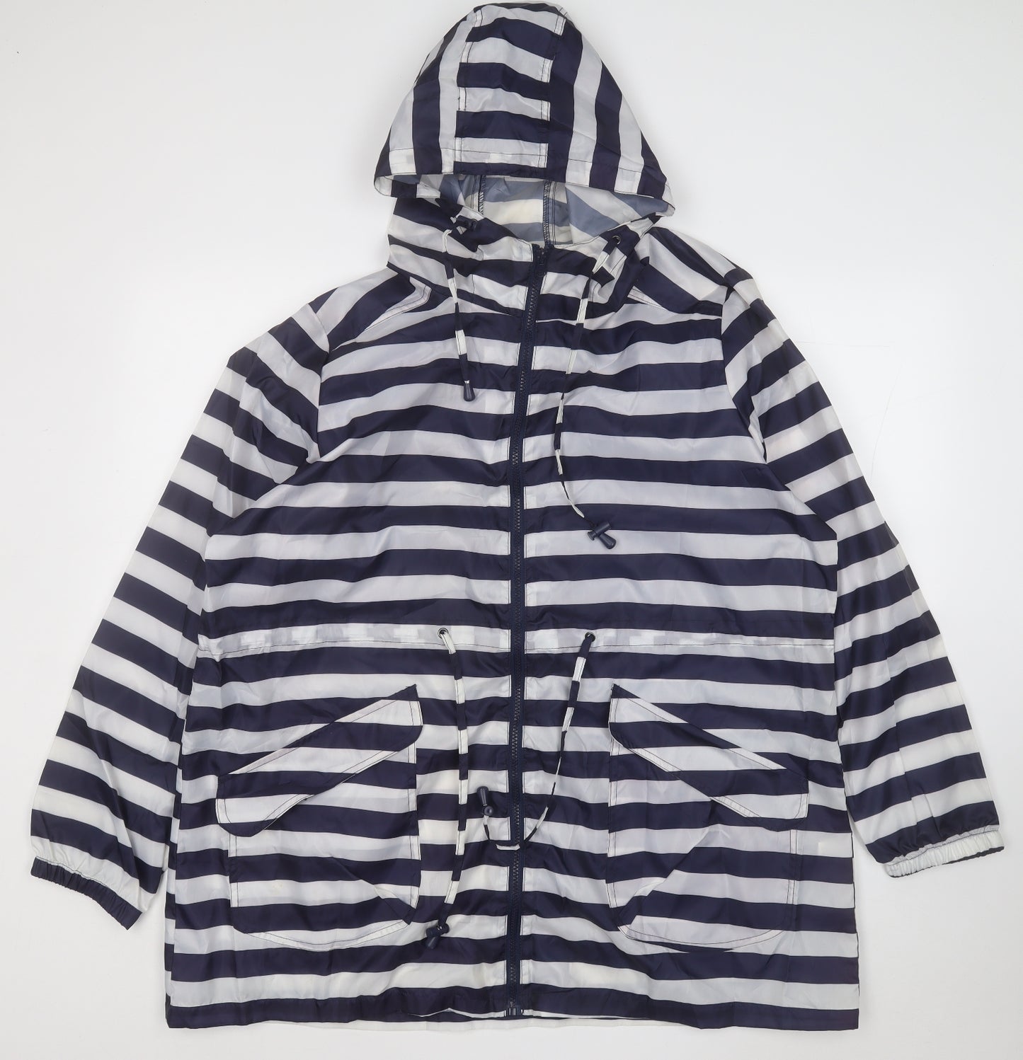 harvey and jones Womens Blue Striped Rain Coat Jacket Size 20