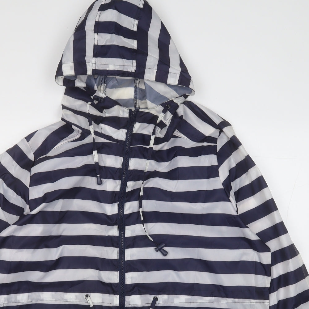 harvey and jones Womens Blue Striped Rain Coat Jacket Size 20