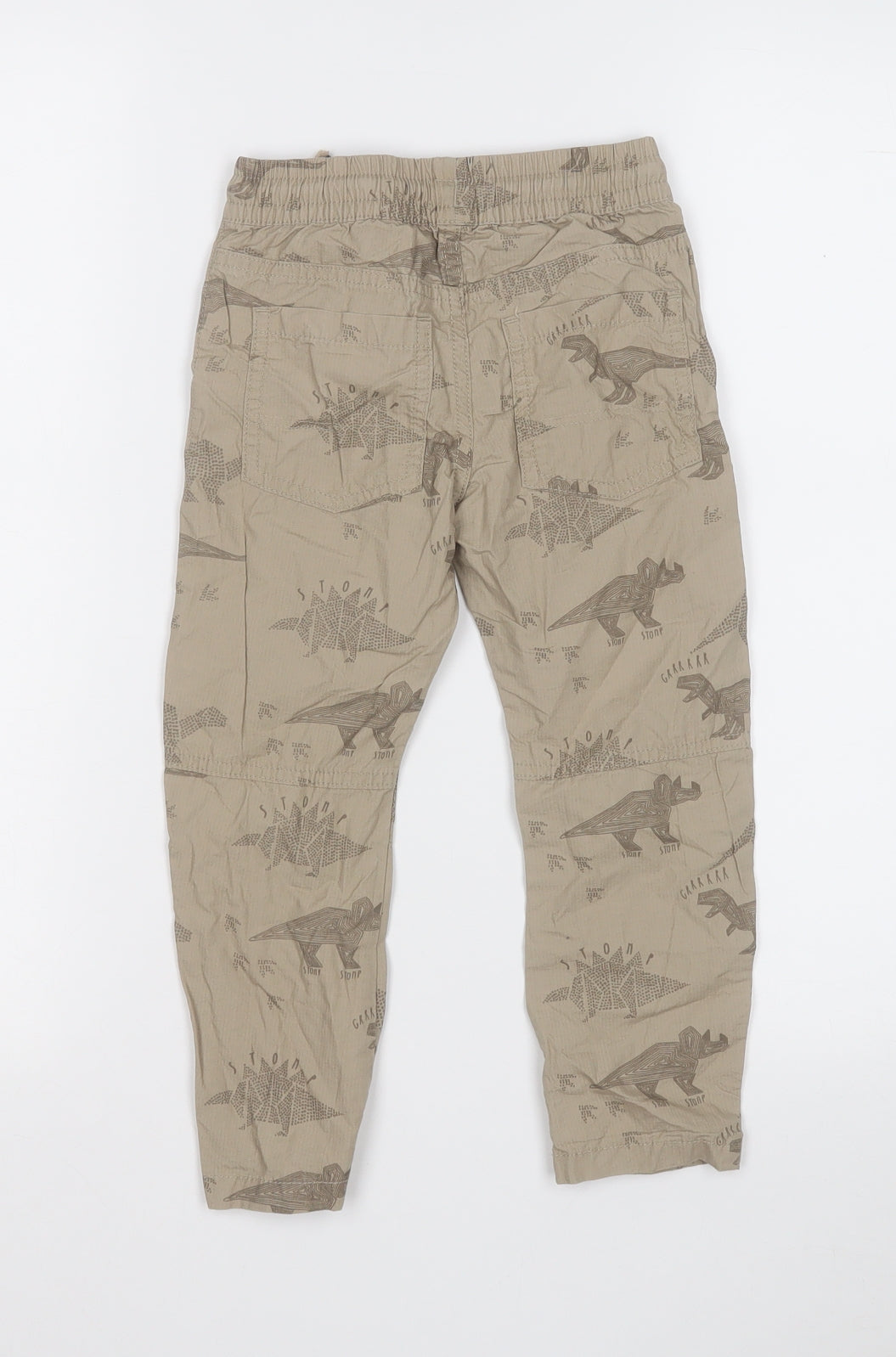 F&F Boys Beige Geometric Cotton Cargo Trousers Size 2-3 Years Regular - Dinosaurs