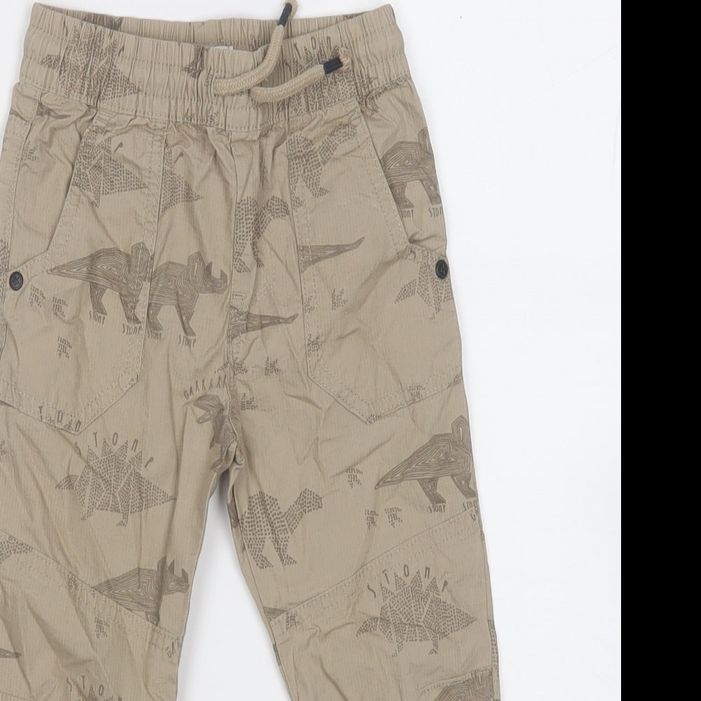 F&F Boys Beige Geometric Cotton Cargo Trousers Size 2-3 Years Regular - Dinosaurs