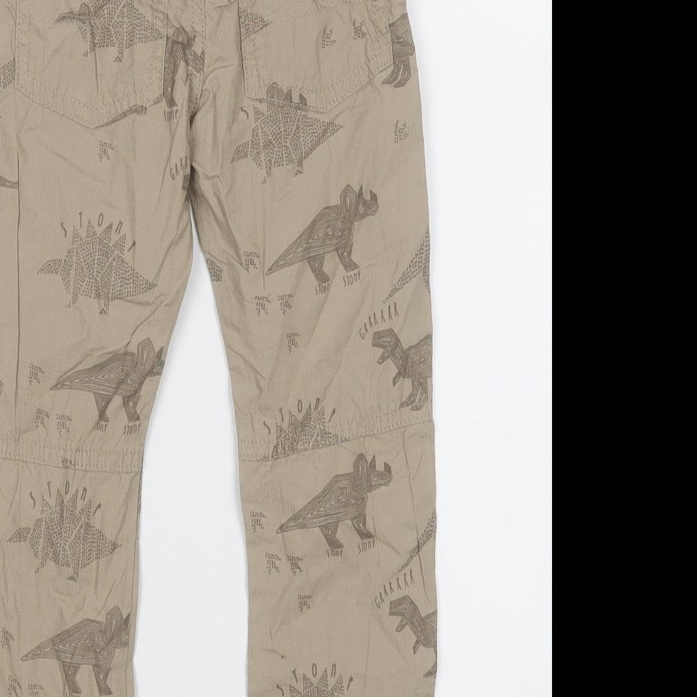 F&F Boys Beige Geometric Cotton Cargo Trousers Size 2-3 Years Regular - Dinosaurs