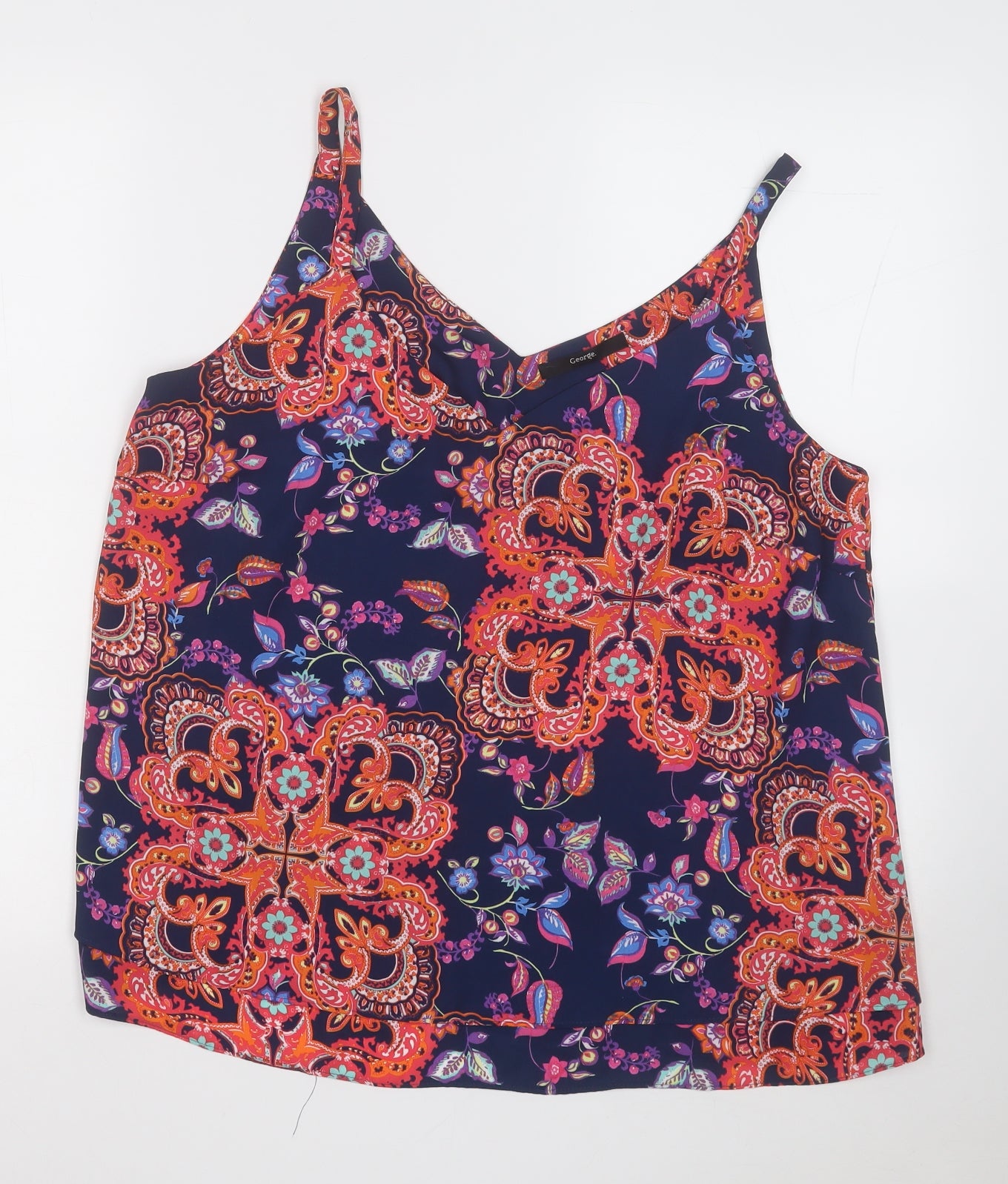 George Womens Multicoloured Geometric Polyester Basic Blouse Size 14 Round Neck
