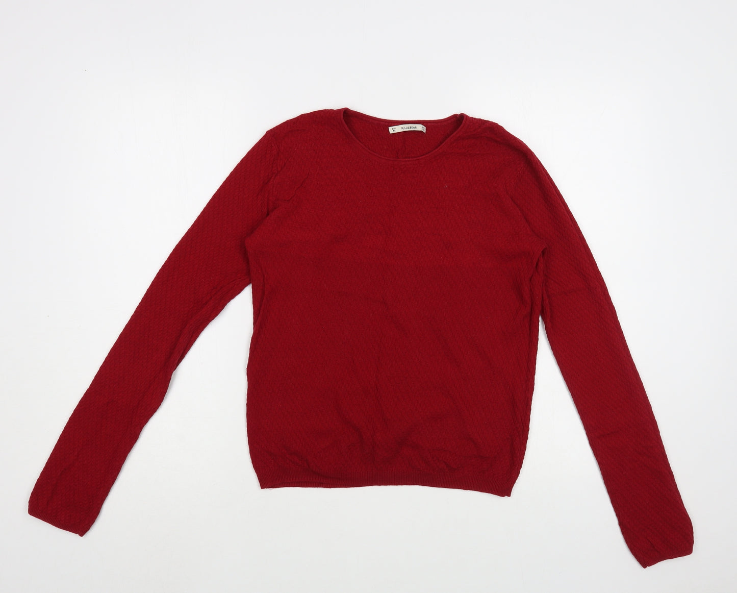 Pull&Bear Womens Red Crew Neck  Cotton Pullover Jumper Size M