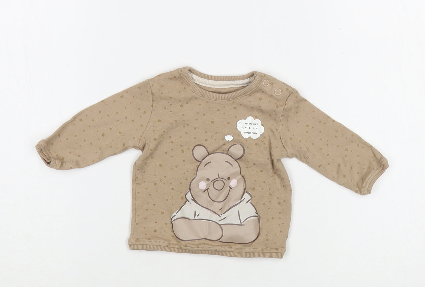 George Baby Beige Animal Print Cotton Pullover T-Shirt Size Newborn Crew Neck Snap - Winnie The Pooh