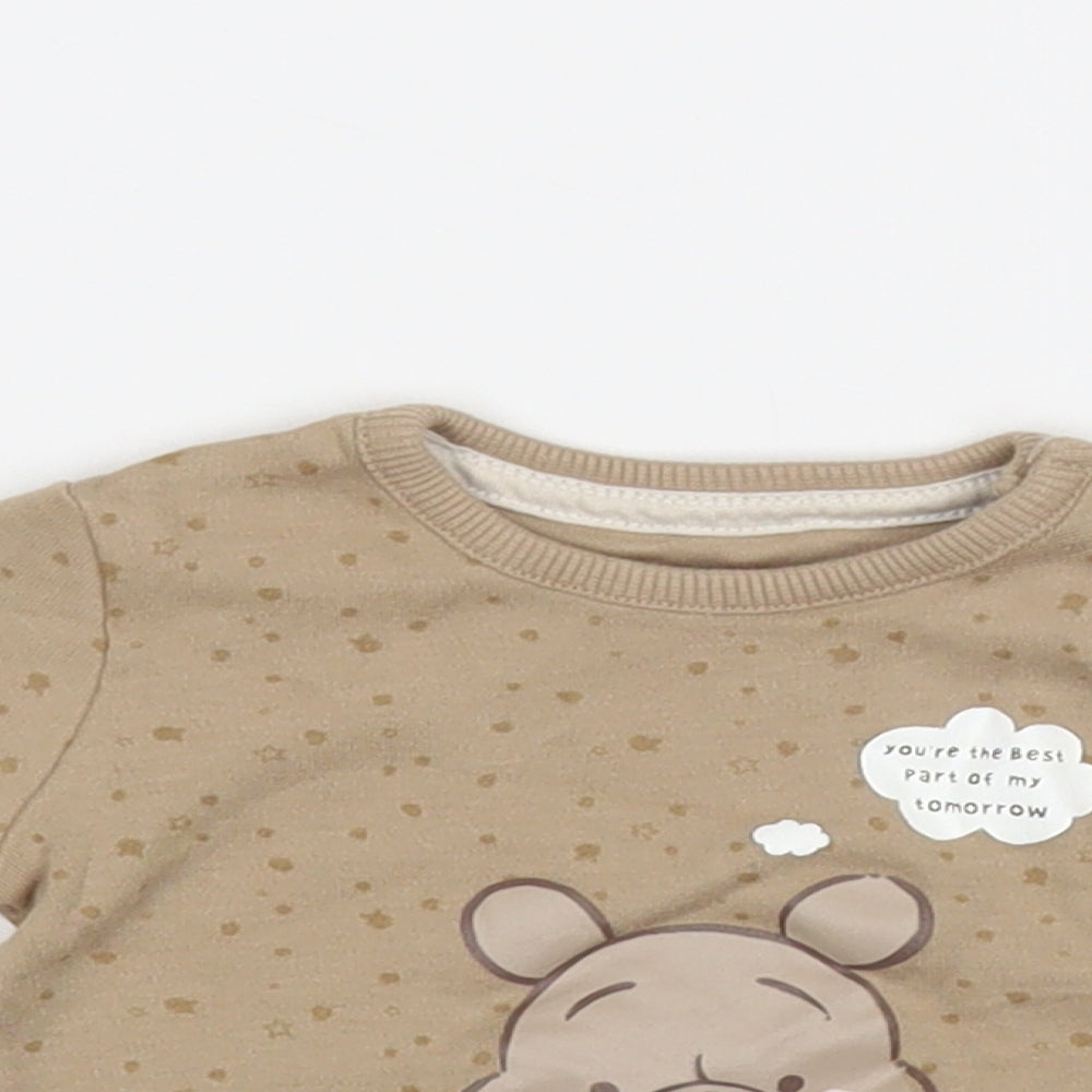 George Baby Beige Animal Print Cotton Pullover T-Shirt Size Newborn Crew Neck Snap - Winnie The Pooh