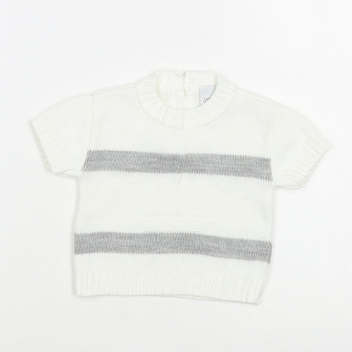 Dandelion Baby White Striped Acrylic Pullover Jumper Size 6-9 Months  Button - Boat