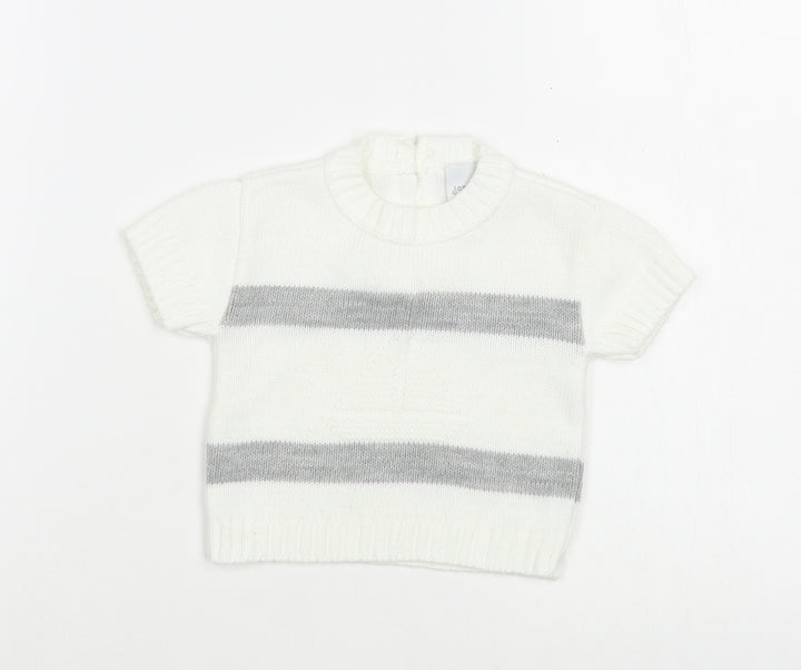 Dandelion Baby White Striped Acrylic Pullover Jumper Size 6-9 Months Button - Boat