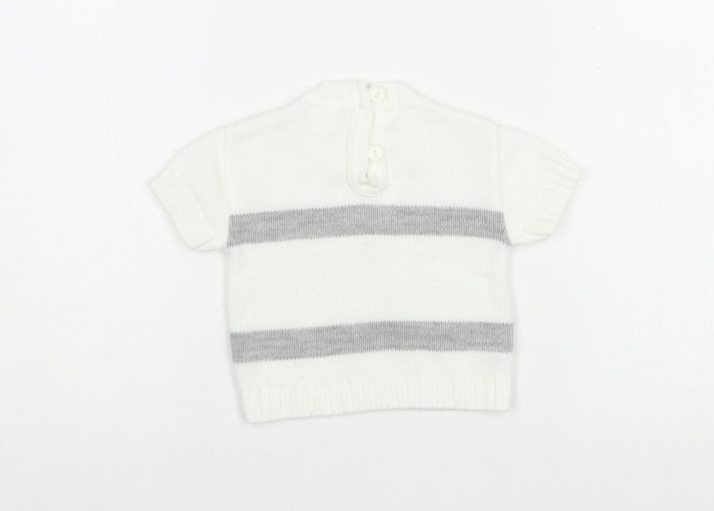 Dandelion Baby White Striped Acrylic Pullover Jumper Size 6-9 Months  Button - Boat