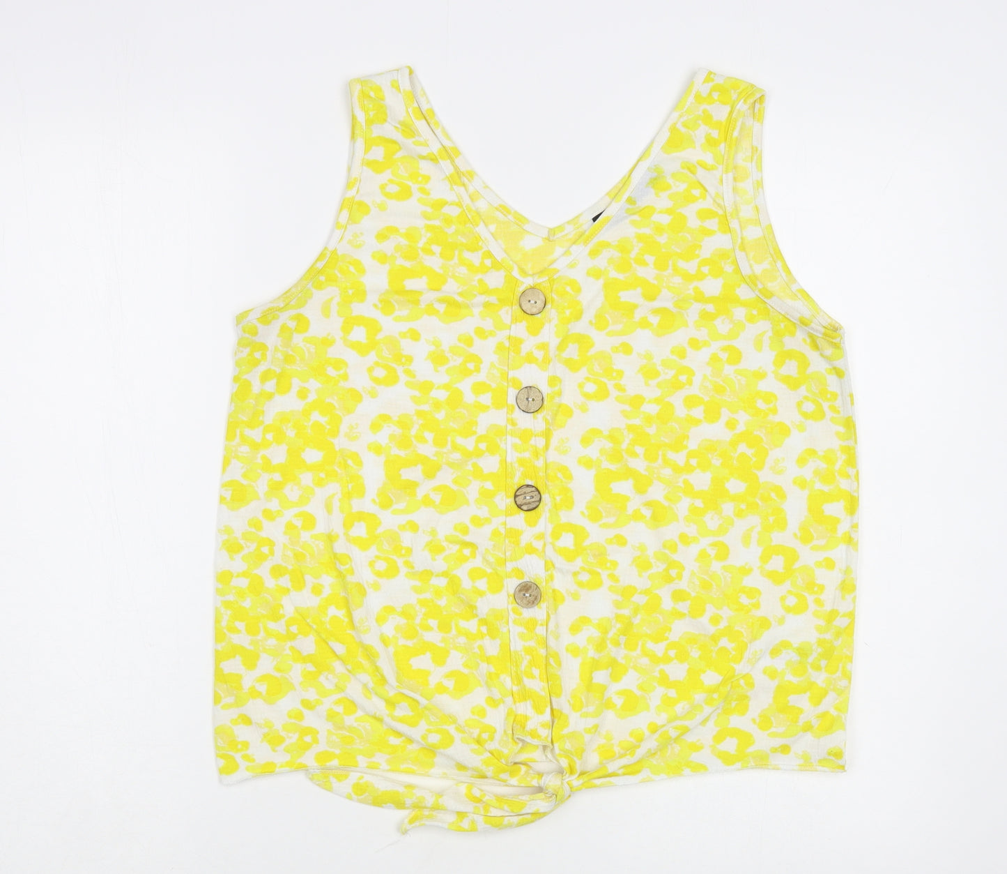 Dunnes Stores Womens White Animal Print Polyester Basic Tank Size M V-Neck