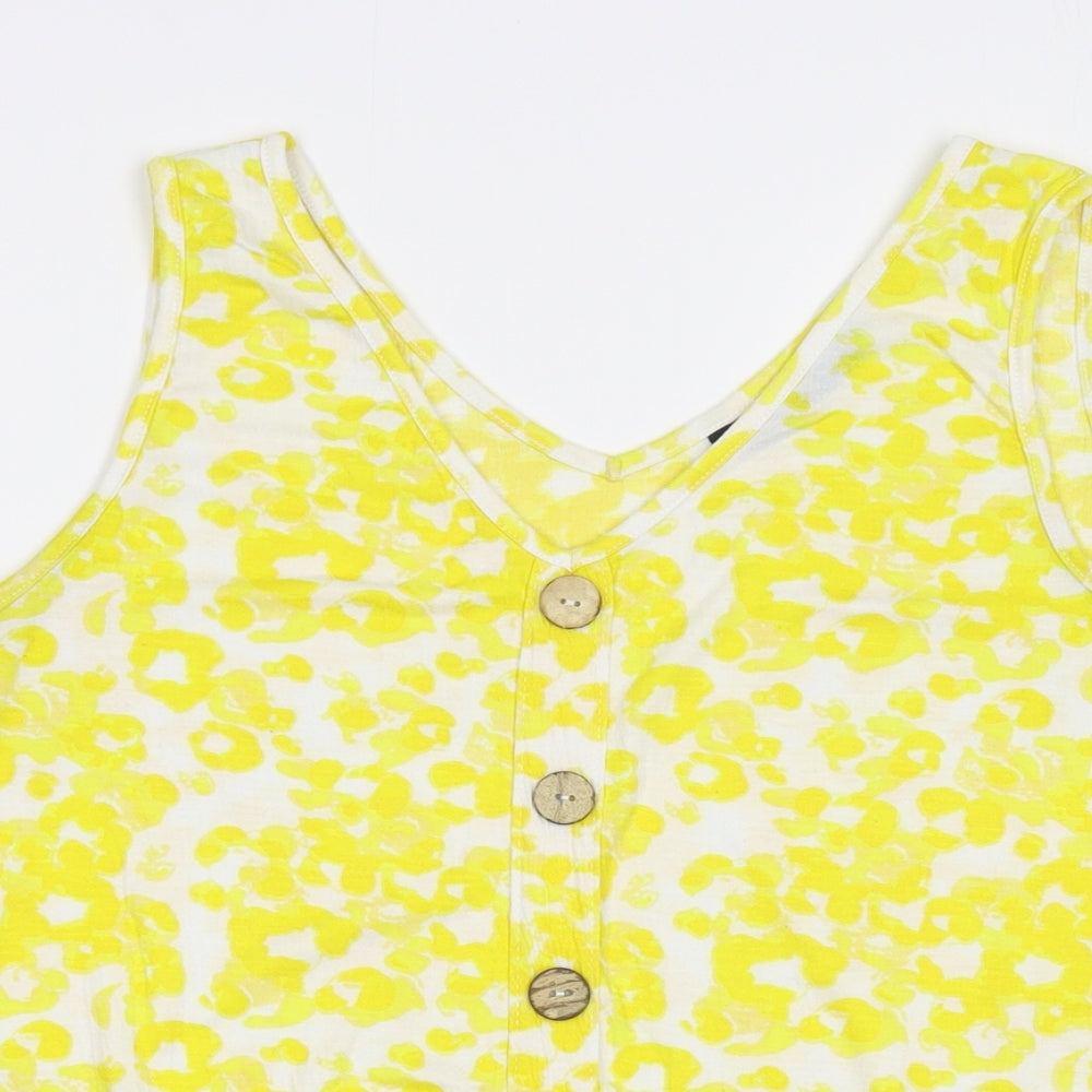 Dunnes Stores Womens White Animal Print Polyester Basic Tank Size M V-Neck