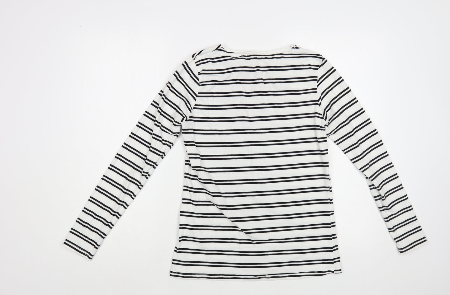 Primark Womens White Striped Cotton Basic T-Shirt Size M Crew Neck