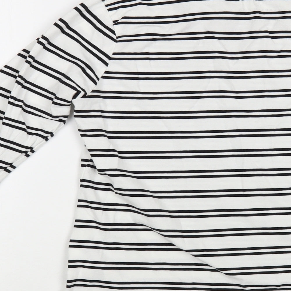 Primark Womens White Striped Cotton Basic T-Shirt Size M Crew Neck