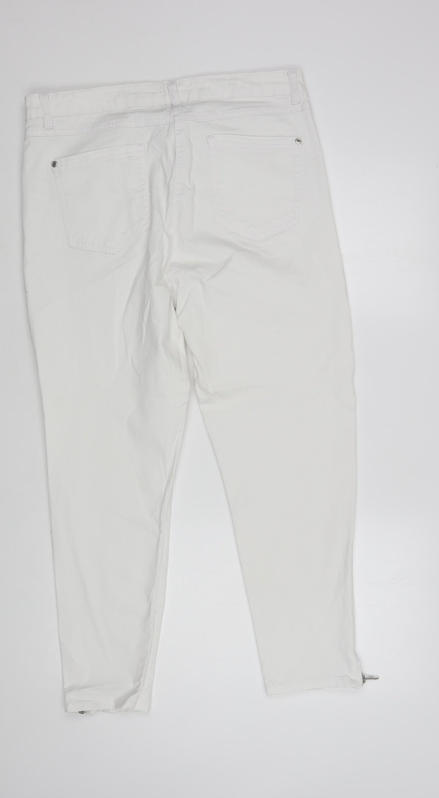 M&Co Womens White  Cotton Skinny Jeans Size 16 L27 in Regular Button